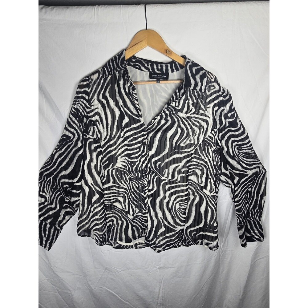Jones New York Collection Woman Zebra Print Crinkle Blouse Size 16W Plus Y2K
